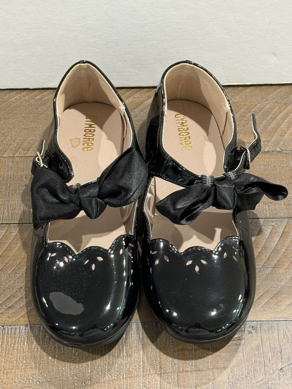 Gymboree Girls Black Patent Ballet Flats w/ Removable Bow- Size 13